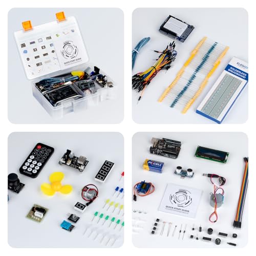 ELEGOO UNO R3 Project Super Starter Kit with PDF Tutorial for Beginners | Compatible with Arduino, 22+ Hands-on Projects, Upgraded Starter Kits with Power Supply, STEM, DIY Basic Circuit Building