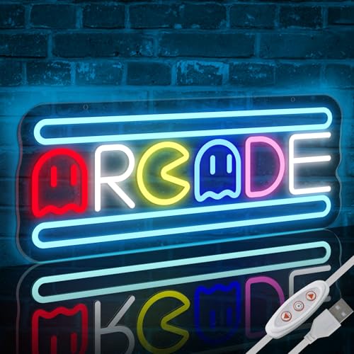 Arcade Neon Light Sign LED USB Powered Dimmable, Retro Ghost Arcade Game Room Neon Lighted Sign for Gaming Room Wall Decor Man Cave for Bedroom Baseroom Decorations Gift - color: Arcade