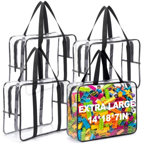 14 x 18 x 7 in 4 Pack Toy Storage Bags,Black | Clear PVC Design, Easy Access Zipper, Durable Carry Handles, Ideal for Toys, Games and Home Organization - color: Black, size: 14 x 18 x 7 in
