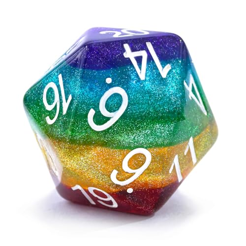 Bescon Jumbo 20 Sides Dice 1.5 inch in Colorful Multi-Layer Design, 38MM Over-Sized D20 Dice Big Size Multi Layered with Rich Colors - color: 5-layered Sparkled Rainbow Colors