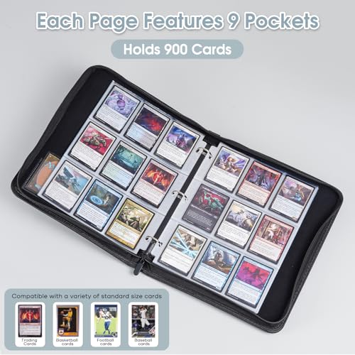 ProCase 900-Pocket Card Binder with Clear Window -Black | 9 Double-sided Pockets, Trading Cards Colletction Album Holder, Removable Sleeves, Holds MTG, TCG, Sports & Football Cards - color: Black