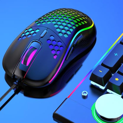 Honeycomb Wired Gaming Mouse, 65g Ultra Lightweight Ergonomic Computer Mouse with RGB Breathing Light, 7200 DPI Max, Widened Side Buttons for PC Mac Laptop Gamers, Esports & Home Office (Pink) - color: Pink