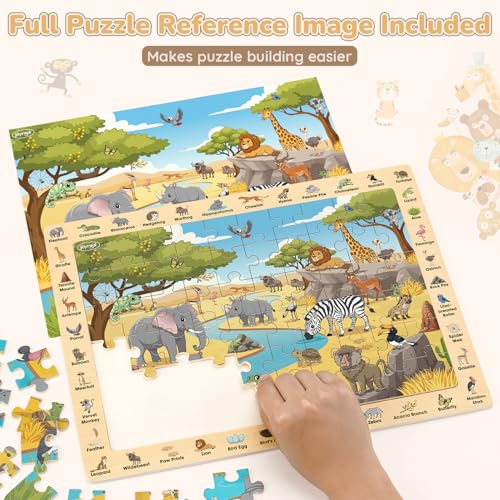 Joyreal Wooden Puzzles for Kids Ages 3-5 4-6, 4 x 60 Piece Puzzles | Match & Find, Educational Animal Learning Toys, Boys Girls Easter Birthday Gifts, Safari Ocean Farm Forest Activities