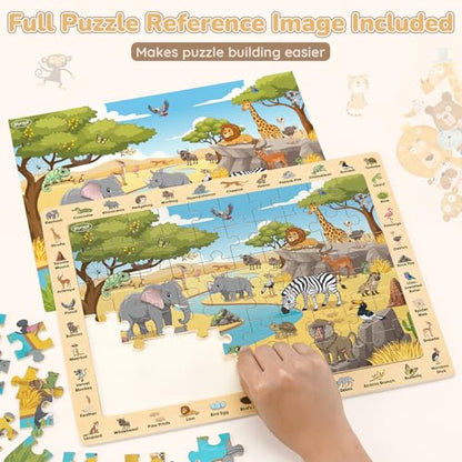 Joyreal Wooden Puzzles for Kids Ages 3-5 4-6, 4 x 60 Piece Puzzles | Match & Find, Educational Animal Learning Toys, Boys Girls Easter Birthday Gifts, Safari Ocean Farm Forest Activities
