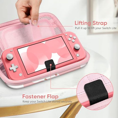 FINTIE Shockproof Carrying Case for Nintendo Switch Lite 2019 | Hard Shell Protective Cover, Portable Travel Storage Bag, Game Card / Micro SD Card Slots, Inner Pocket, strawberry cow - color: strawberry cow
