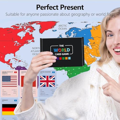 The World Card Game - World Flags Flashcards - Geography Board Game with World Map Educational Games for Adults Party Game Night, Birthday Learning Gift for 2-5 Players