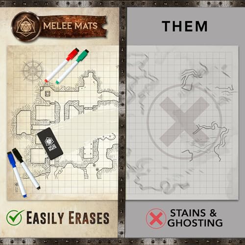 Melee Mats DND Map Starter Set - 24” x 36", Wet & Dry Erase Battle Terrain Grid for Dungeons and Dragons - Ultimate Tabletop Gaming Experience with Accessories - color: 24"x36"