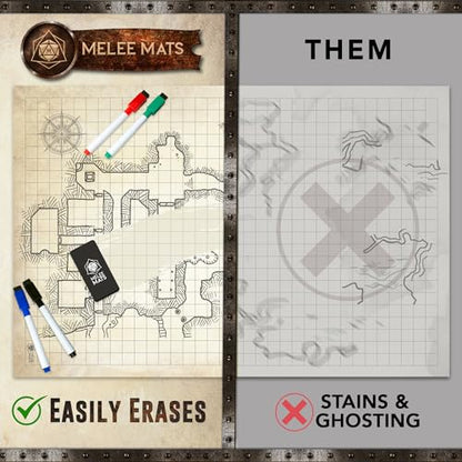 Melee Mats DND Map Starter Set - 24” x 36", Wet & Dry Erase Battle Terrain Grid for Dungeons and Dragons - Ultimate Tabletop Gaming Experience with Accessories - color: 24"x36"