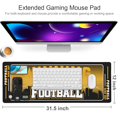 Football Desk Mat, Large Stitched Edges Gaming Mouse Pad, Yellow Black City Design Keyboard Mat for Laptop Computer Desktop - 31.5x12 Inch for Football Fans - color: Yellow Black Football