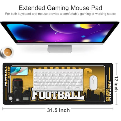 Football Desk Mat, Large Stitched Edges Gaming Mouse Pad, Yellow Black City Design Keyboard Mat for Laptop Computer Desktop - 31.5x12 Inch for Football Fans - color: Yellow Black Football