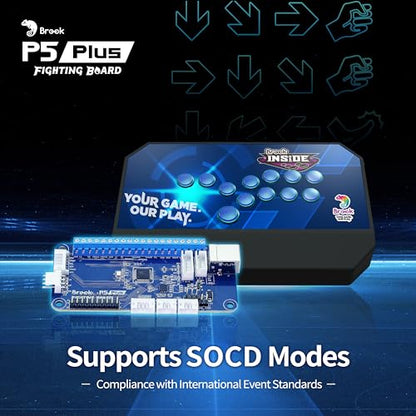 Brook P5 Plus Fighting Board with Sticker – Pre-Installed Header Version, Ultra-Low Latency PCB for PS5 Fighting Games, PS4, PS3, Switch & PC (X-Input), SOCD Cleaner, Turbo, Auto-Detect Console