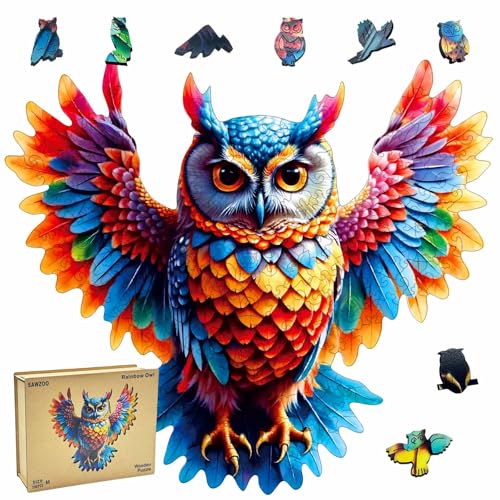 Wooden Puzzles for Adults, Colorful Owl Wooden Jigsaw Puzzle, 5mm Thick Unique Shape Wood Puzzles Adults 200 Piece, Great Bird Puzzle Gift Idea for Friends Kids Family Game Wall Art Decor 10 * 11in - color: Owl, size: 200PCS