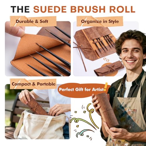 Golden Maple Kolinsky Sable Brushes, 6PCS Fine Point Watercolor Brushes, Professional Model Miniature Paint Brushes Suitable for Watercolor, Gouache, Tempera, Acrylic, Figure Painting