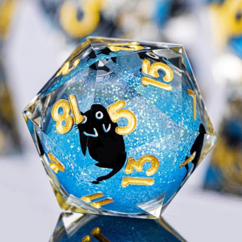 DND Cat Dice Set Blue Sharp Edge Dice with Box, RPG D and D Dice Dungeons Dragons Role Playing Game Polyhedral Resin Dice Set D20 D12 D10 D8 D6 D4 - color: Golden Blue