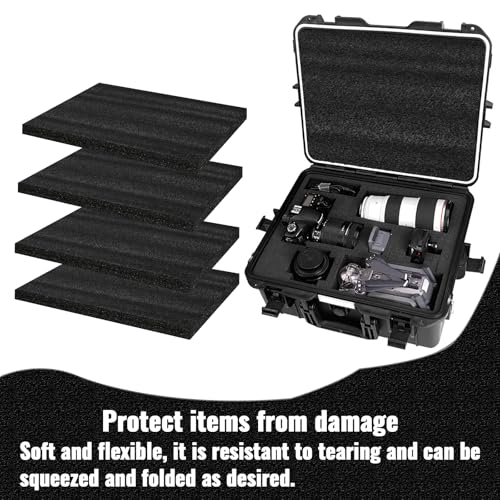 6 Pcs 16'' x 12'' x 2'' Polyurethane Foam - Foam Inserts for Cases Packing Foam Black Craft Foam Sheets for Packing Camera Toolbox Storage - size: 16'' x 12'' x 2''