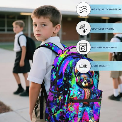 Graffiti Bear School Backpack for Kids Boys Cool Cartoon Bear Backpack for Boys Children Teens Elementary Middle School Students Bookbag Lightweight Back Pack - color: Graffiti Bear