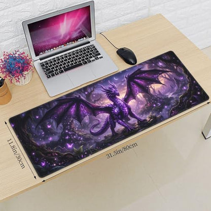 Purple Dragon Gaming Mouse Pad, Large Extended Desk Mat (31.5x11.8 in), Non-Slip Rubber Base Stitched Edges Mousepad for Work Office Gaming - color: 12