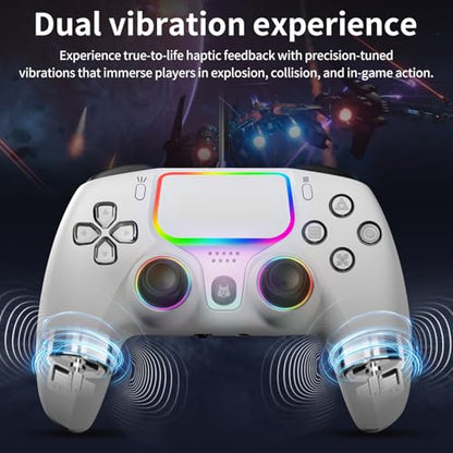 NBCP Wired PS5 Controller for PlayStation 5, PS4, PC/Steam Gamepad | Dual Vibration and Hall Effect Triggers,6-Axis Gyroscope,Turbo Function and 3.5mm Headphone Jack White - color: White