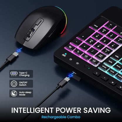 2200mAh RGB Backlit Wireless Keyboard & Mouse, 2.4G Silent Rechargeable | Full-Sized Ergonomic Combo With Wrist Rest, Phone Holder, Auto Sleep Mode, Compatible With Windows, Mac, PC, Laptop,LIZRROT