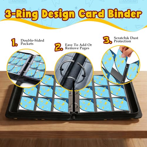 Card Binder for Pokemon Cards, 9 Pocket Trading Card Binder Holds 900 Cards with 50 Removable Sleeves, 3 Ring Zipper Card Holder Album Book Case for TCG, MTG, Sports Cards Collection, Boys Girls - color: Blue
