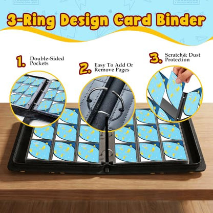 Card Binder for Pokemon Cards, 9 Pocket Trading Card Binder Holds 900 Cards with 50 Removable Sleeves, 3 Ring Zipper Card Holder Album Book Case for TCG, MTG, Sports Cards Collection, Boys Girls - color: Blue