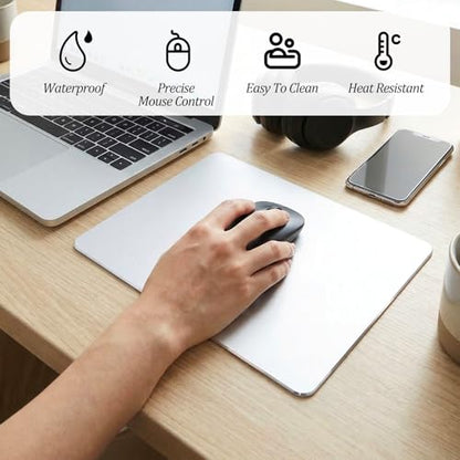 2pcs Hard Metal Mouse Pad for Desk Aluminum Mouse Pad with Stable Rubber Base Firm Mousepad Gaming Mousepad Leather Double Side Mouse Mat for Travel Home Office Laptop Computer