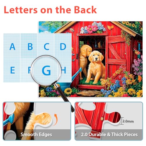 300 Piece Puzzle for Adults Dog Cat Flower Jigsaw Puzzle, Recycled Cardboar Jigsaw Puzzles 300 Pieces for Senior, Challenging Puzzles Family Birthday Party Toy Gift for Friends 20.5"x15" - style: Dog