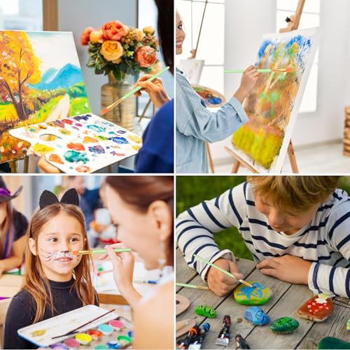 ESRICH Paint Brushes Set,10 Packs 100 Pcs Acrylic Paint Brush Set,Acrylic Oil Watercolor, Face Nail Art, Miniature Detailing,Rock Painting,Painting Artist Professional Kits(Green) - color: Green, size: 100