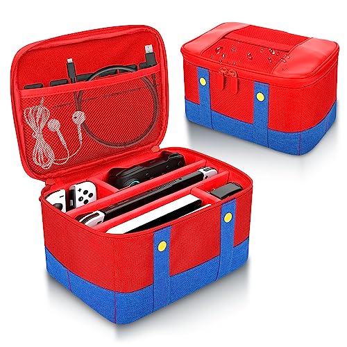 Vadaxx Cute Switch Carry Case for Nintendo Switch/Lite/OLED, Portable Soft Shell Waterproof Protective Storage Travel Carrying Case Messenger Bag Oxford for NS SD Console Dock JoyCons Accessories - color: Red