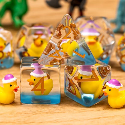 Duck DND Resin Dice Set, Polyhedral D&D Christmas Duck Inclusion Dice for Dungeons and Dragons MTG RPG - color: Christmas Duck