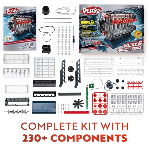 Playz Working Inline 6 Engine Model Kit - Build Your Own Mini Engine kit | that runs for Adults and Kids 8+ Large Engine Building Blocks STEM Engineering kit, Visible Real Engine model Kit that Works - style: Inline 6