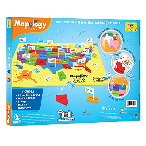 Imagimake Mapology USA Map Jigsaw Puzzle, Learn States, Capitals with Flags | Educational Geography Toy, 50 State Puzzle, Learn USA Capitals, Birthday Gift for Boy & Girl Ages 5,6,7,8,9,10,11,12 Year Old - style: USA Map with Capitals