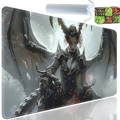 Playmat for MTG, 24x14 Inches Playmats, for TCG and CCG Trading Card Game Mat, Non-Slip Rubber for MTG Playmats with A Storage Bag and 6 Dice Set, Dark Witch Pattern - color: Yu-Playmat-1-C74