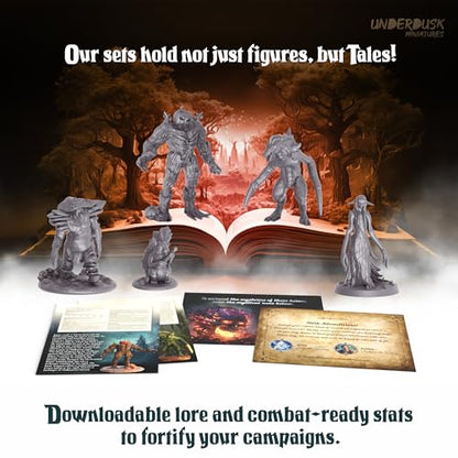 Underdusk Ominous Encounters: 64 Unpainted DND Miniatures Bulk Set for Dungeon Masters – 24 Designs, 28mm Figures with 4 Huge Boss Monsters – D&D 5e & Pathfinder Compatible, Stat Blocks Included