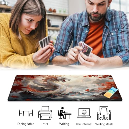 for MTG Playmat 24 x 14 Inches Dragon Magic Play Mat Card Game Mat for Magic The Gathering TCG PTCG Playmat with Free Storage Bags Non-Slip Backing and Stitched Edge - color: Dragon No With Zones