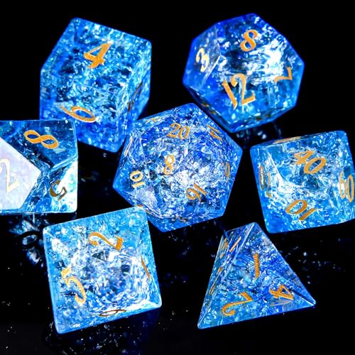 Crack Blue Green Glass Crystal DND Dice Set 7 PCS Gemstone Suitable for Dungeons and Dragons RPG Games - color: Crack-blue Green Glass