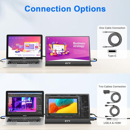 KYY Portable Laptop Monitor,14"1080P Travel Computer Screen with VESA Mount | 14"USB-C & HDMI Computer Gaming Screen with Smart Cover, Dual Speakers, for Mac PC Phone Xbox PS5 Switch, K5-3