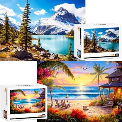 2 Pack Puzzles for Adults 1000 Pieces-Hawaii Beach & Moraine Lake Difficult Jigsaw Puzzles for Adults,Hard Jigsaw Puzzle Decorations DIY Leisure Game Toy Suitable Family Friends(27.5x20 inches) - style: Hawaii Beach & Moraine Lake