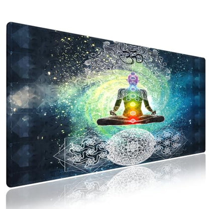 Yoga Mandala Large Mouse Pad, Zen Meditation Hippie Style Chakra Desk Mat | 31.5" x 11.8", XXL Gaming/Office Durable Stitched Mousepad, Smooth Surface Anti-Slip Base Keyboard Mat - color: Design WKLXD039