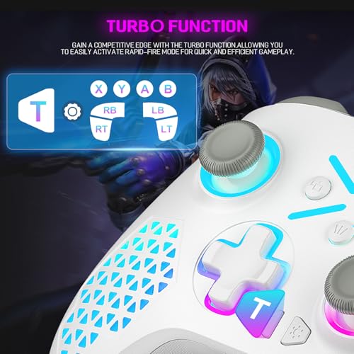 LENISUOLE for Xbox Controller, RGB Light, Macro & Turbo Function, Compatible with Xbox Series X|S, Xbox One & PC, Dual Vibration, 3.5mm Audio Jack, 2.4GHz Adapter - color: Soft White