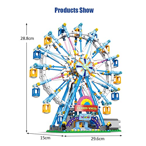 NEWRICE Rotating Ferris Wheel Building Blocks Kit,with Lights Amusement Park Building Construction Toys Set for 6+ Year Boys.Girls.Adult(870 Pieces)