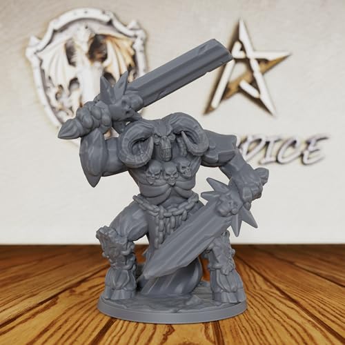 Tabletop Unpainted Miniatures for Fantasy Role Playing & TTRPG - 32mm Scale Dark Warrior Minis Figurine for Dungeon Masters, Miniature Game RPG Accessory Figure - 5.6cm Demon Warrior (AS288)