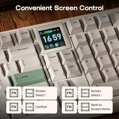 EPOMAKER RT100 PRO Wireless Gaming Keyboard with 1.54" Screen&Knob, RGB | 2.4Ghz/BT/USB-C, Hot Swap, 5000mAh, PBT Keycap, Custom Driver, Retro Mechanical Keyboard for Win/Mac (White, Creamy Jade) - size: Creamy Jade