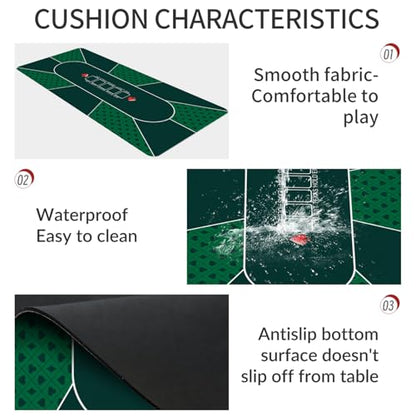 nuveti Poker Mat - 55 x 28inch Non-Slip Poker Table Game Mat - Portable Rubber Waterproof Poker mat for Table 6-8 Player Card Game Anti-Slip Rubber Poker Table Top Layout - color: 55 X 28 Inch Rectangular-green5