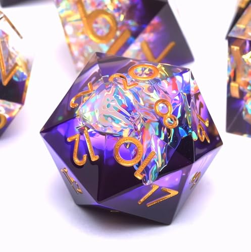 Dungeons and Dragons dice Set D&D, Polyhedron DND Resin dice Set, Used for Role-Playing dice Magic Pathfinder Game DND dice Set (7 Pieces) - color: S Zhi +Elegant Purple