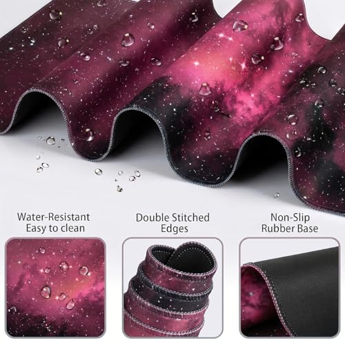 Cloud Mouse Pad Keyboard Wrist Rest 4PCS Extended Large Galaxy Desk Mat Pad Set Memory Foam Non-Slip Cute Ergonomic Gaming Mouse Pad Wrist Support for Computer Laptop Home Office Black Pink - color: 4pcs Black Pink