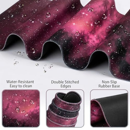 Cloud Mouse Pad Keyboard Wrist Rest 4PCS Extended Large Galaxy Desk Mat Pad Set Memory Foam Non-Slip Cute Ergonomic Gaming Mouse Pad Wrist Support for Computer Laptop Home Office Black Pink - color: 4pcs Black Pink