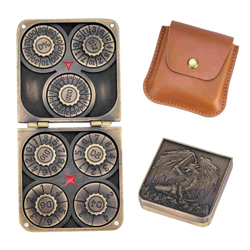 Foldable Spinner Metal DND Dice Set – Compact Elegant Design with D4, D6, D8, D10, D12, D20, D% for TTRPG Gifts - color: Ancient Bronze