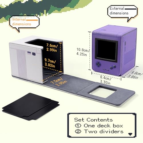 Venssu Retro Gaming Console Appearance Deck Box for MTG Commander (Purple) | Holds 120 Single/100 Double-Sleeved Cards, Fit MTG/PTCG/OPTCG Cards, Strong Magnet, PU Leather, With 2 Dividers - color: Purple