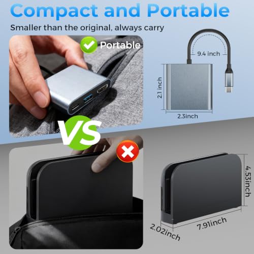 Switch 2 Dock,Portable USB C Docking Station with 4K@60Hz~120Hz HDR/PD Max 100W/1000M Ethernet/2 USB 3.0 Port,Aluminum Alloy Travel TV Dock for Switch/Steam Deck/ROG Xbox Ally X/Legion Go 1/2/S - size: LAN Model